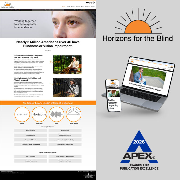 A collage of the Horizons for the Blind website on various devices