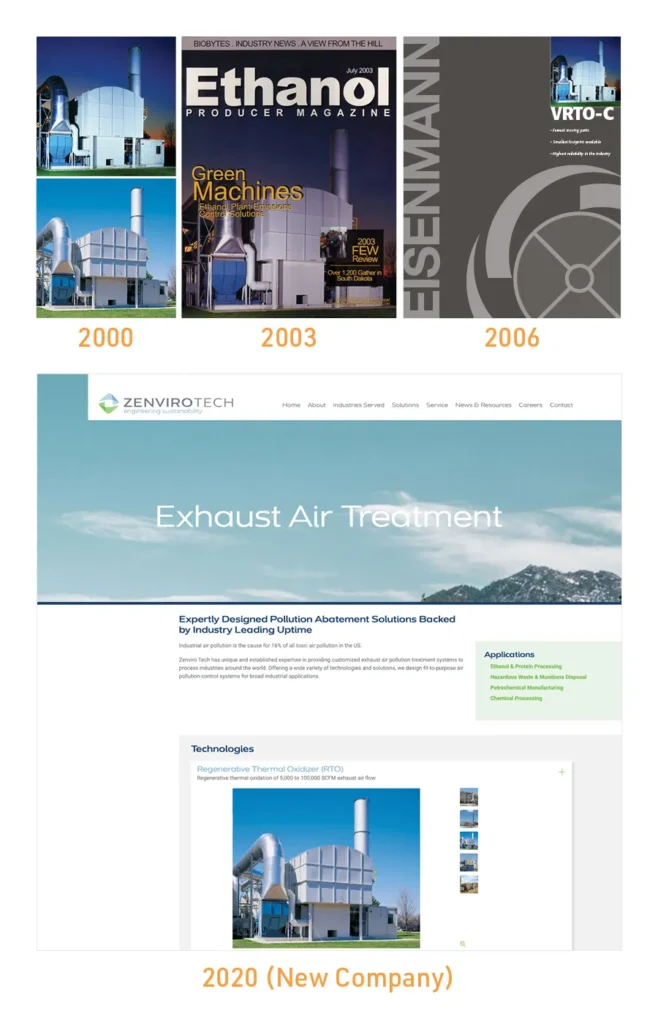 a series of VRTO-C photos shown on pieces from 2003 through 2020 bridging years and even companies