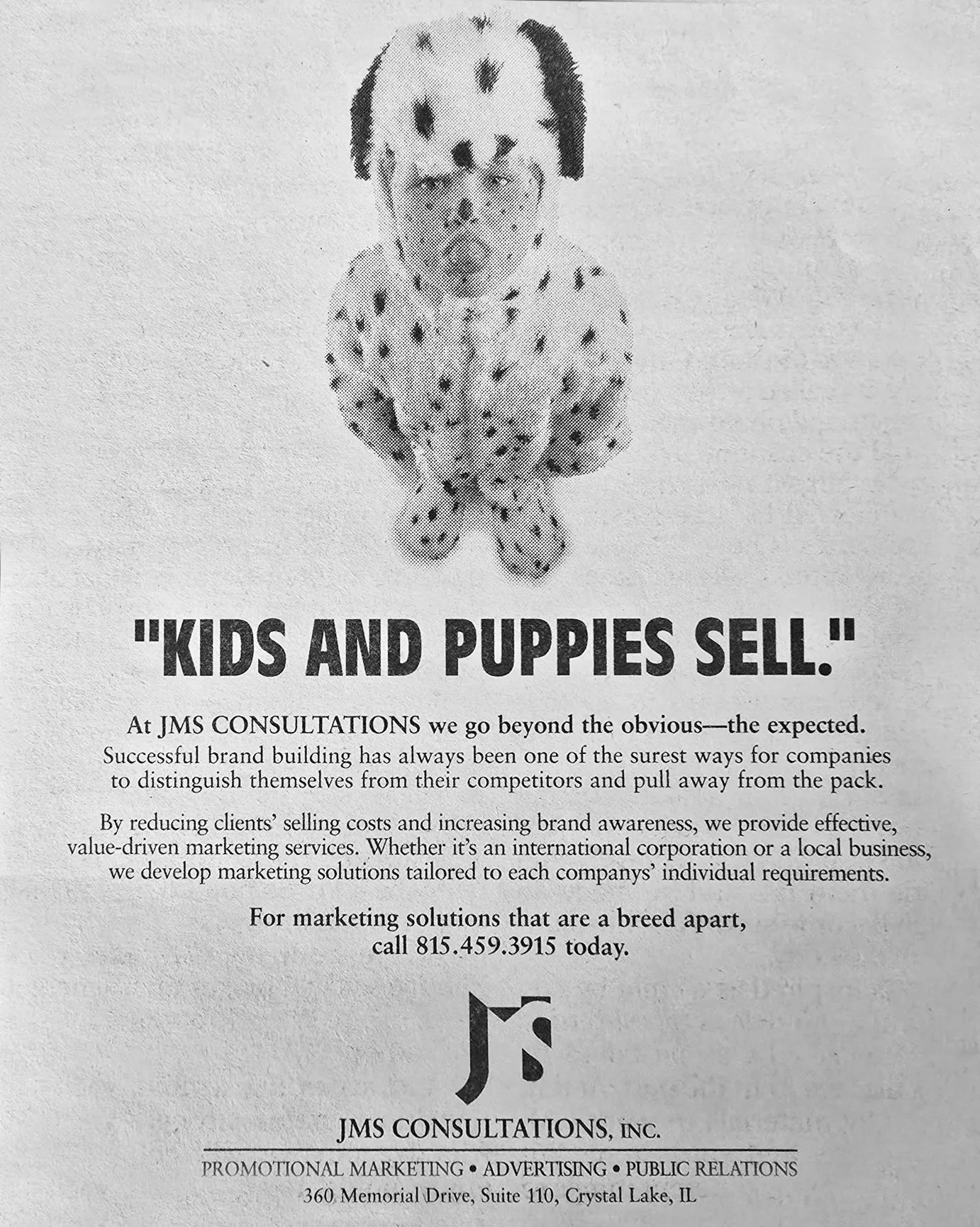jms consultations kids and puppies sell ad from the late 1990s