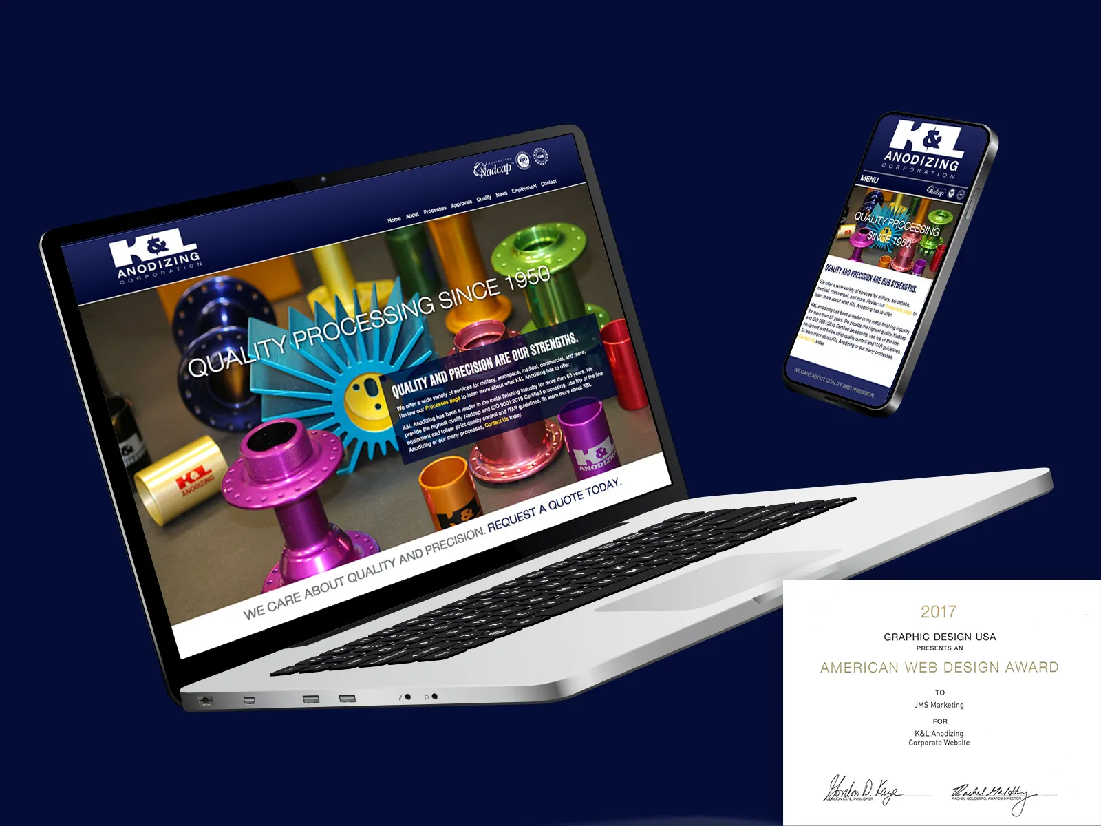 the k&l anodizing website next to our 2017 american web design award