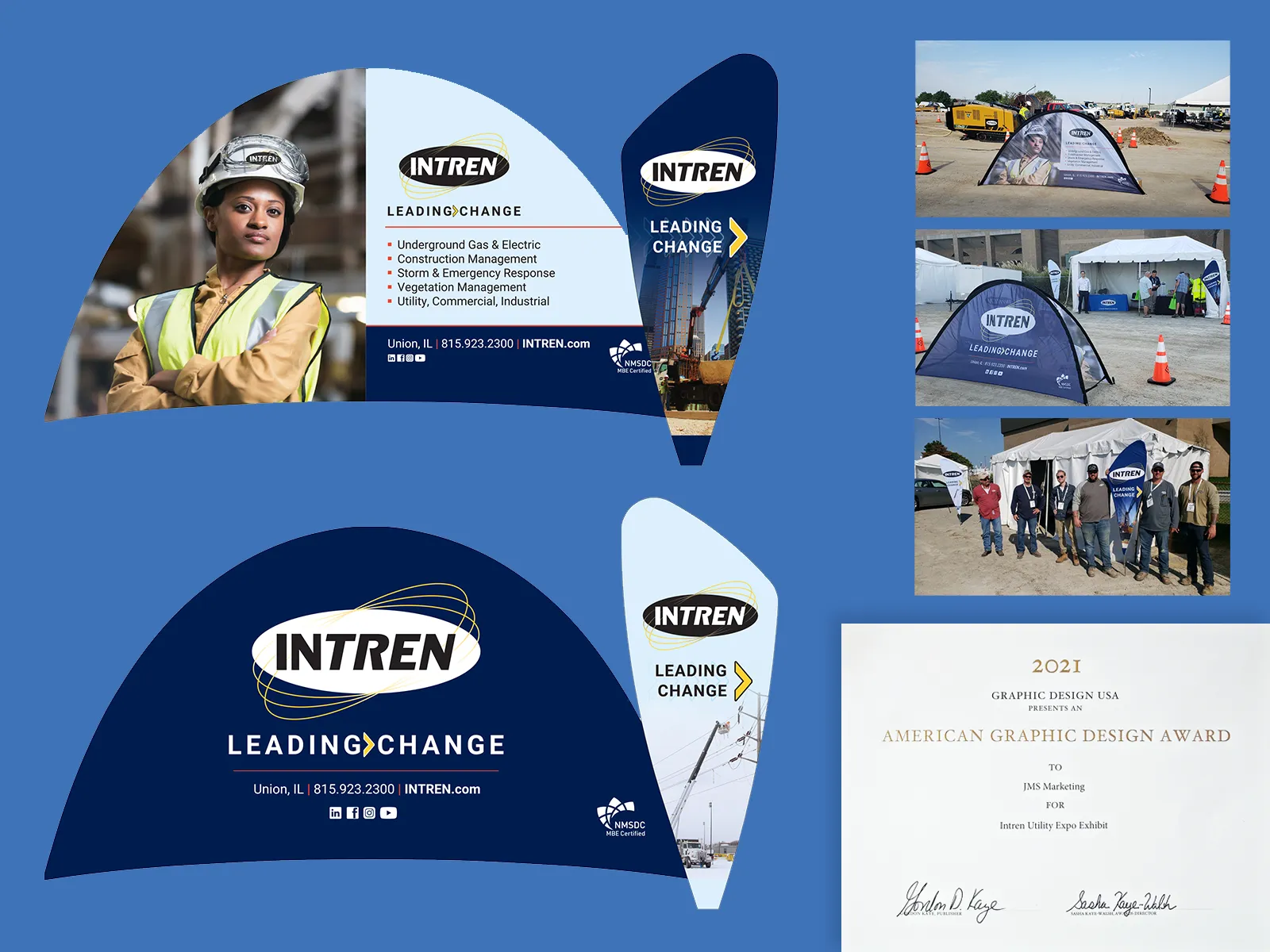 the intren utility expo exhibit next to a 2021 american graphic design award